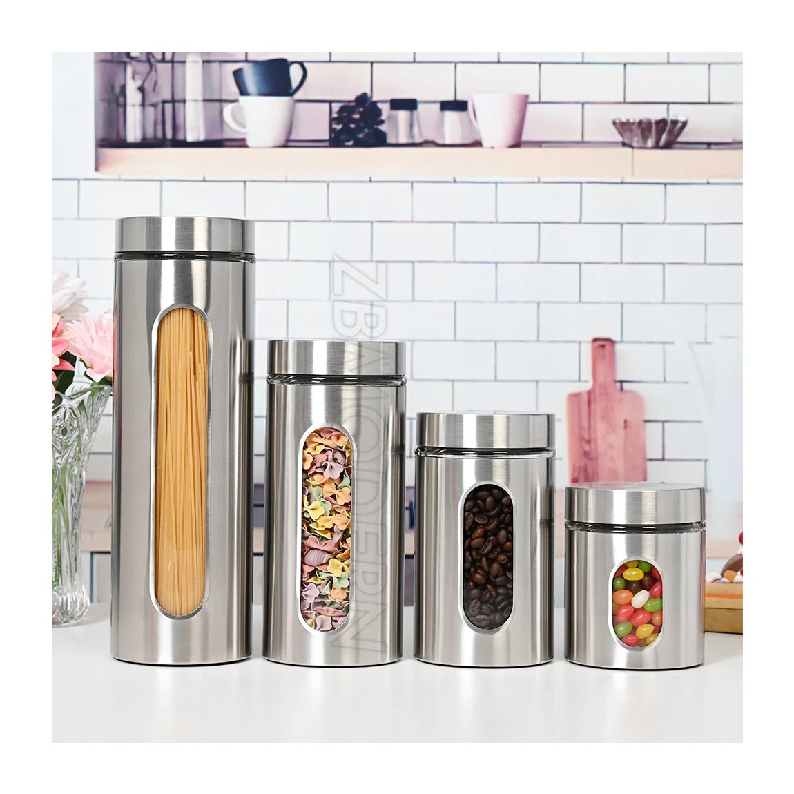 Wholesale/Supplier 4PCS Airtight Kitchen Storage Container Stainless Steel Canister Jars Set