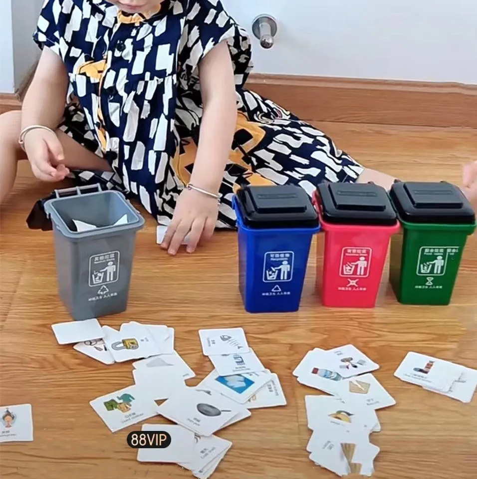 Garbage Classification Game Props Rubbish Bin Children Early Education Toy Mini Plastic Trash Can Colorful Trash Bin Can