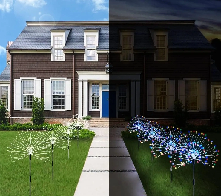 Lumières solaires extérieures de jardin, lampe de feu d'artifice de jardin étanche à LED avec télécommande, lumières décoratives de piquet de paysage