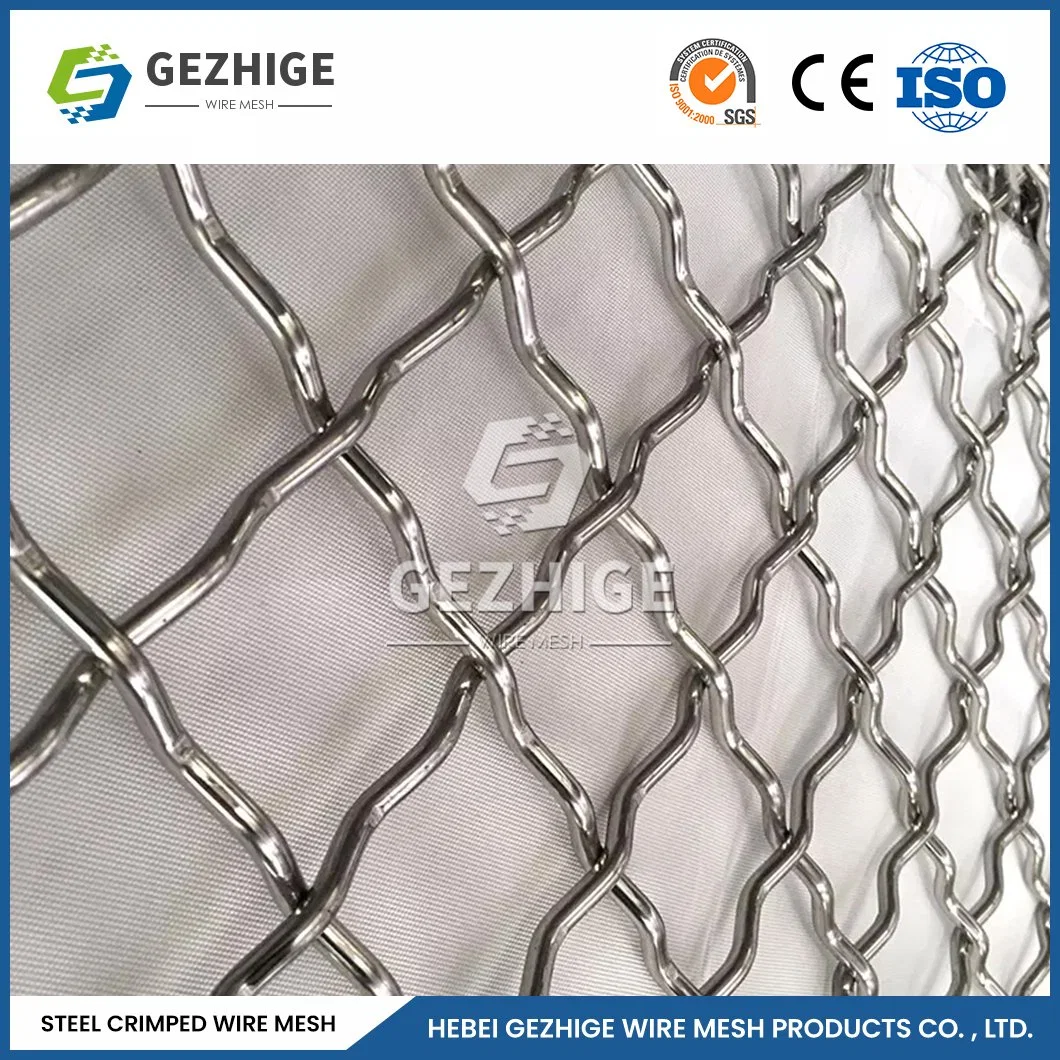 Gezhige Decorative Wire Mesh China Galvanized Crimped Wire Mesh Factory Square Hole and Rectangle 4.05mm Wire Diameter Stainless Steel Woven Wire Mesh