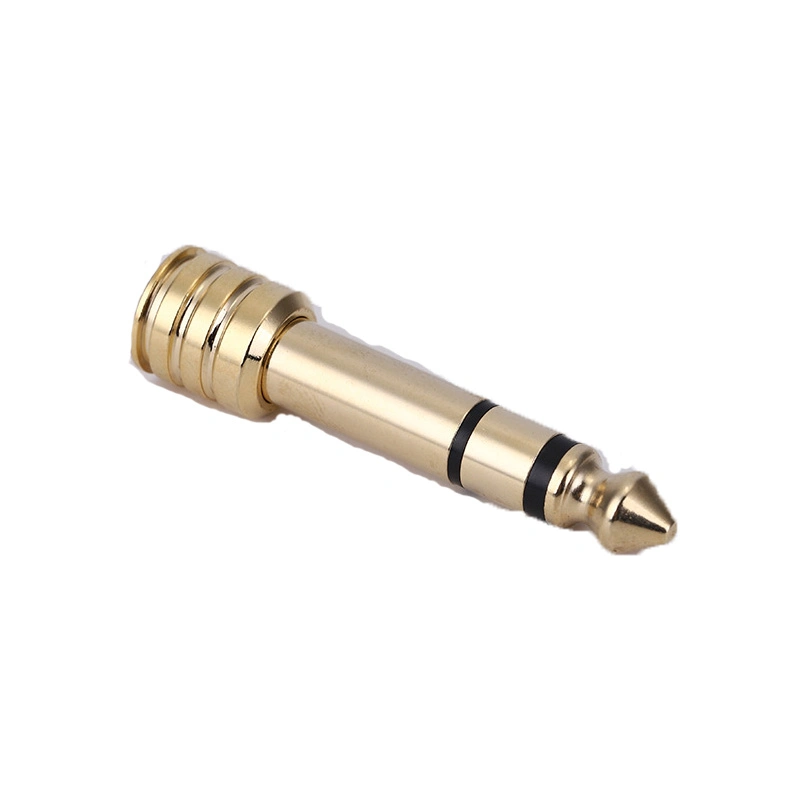 Hot Sale High Precision Custom CNC Lathe Machining Gold Plated Adaptador de áudio/vídeo Plug 6,3mm a 3,5mm Change Plug Brass Peças da cabeça de conversão dos altifalantes dos auscultadores