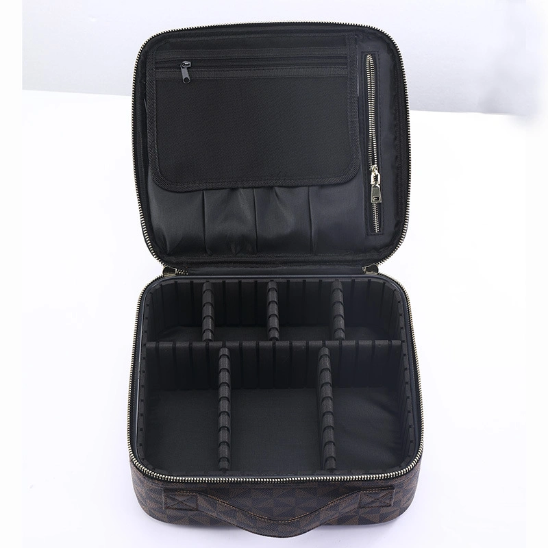 Professional Custom Large Capacity Travel Organizer Portable Storage Makeup Brushes Toiletry Box PU Leather Cosmetic Bags & Case