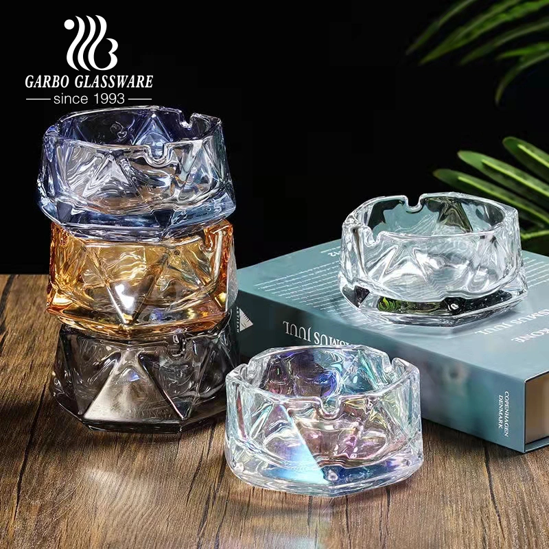 Promotion Colorful 14cm Ion Plating Colored Glass Ashtray for Daily Use