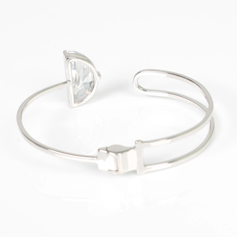 Charm Half Moon Stone Bangle Ouro Branco moderno 925 Sterling Silver