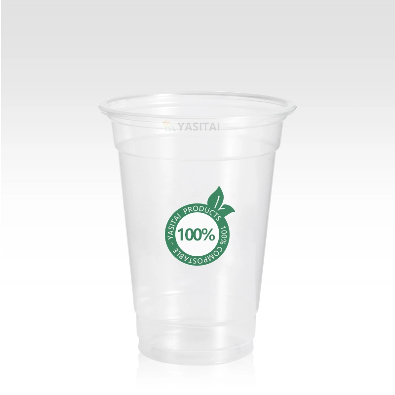 YsT biologisch abbaubare PLA Material Einweg-Tassen mit Logo-Druck für -20-50-Grad-Getränke