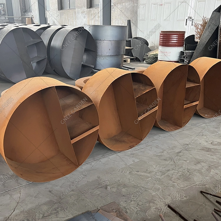 Corten Acero redondo Corten Acero almacenamiento de madera para chimenea