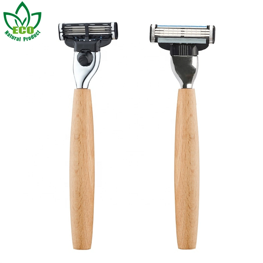 Custom Logo Accept 3 German Imported Blade Feature Razor Biodegradable Wood Razor Bamboo Wood Razor Shaving