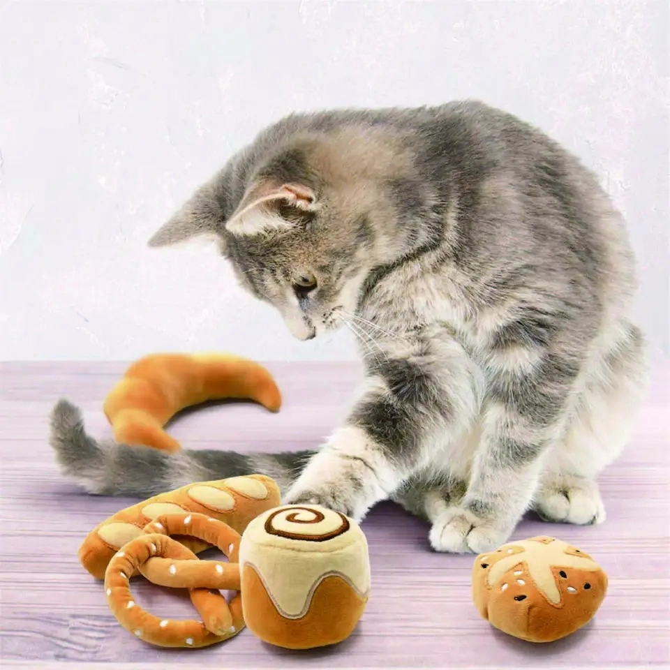 Newest Bread Catnip Toys Kitten Interactive Chew Bite Kick Natural Plush Lifelike Cat Soft Toy