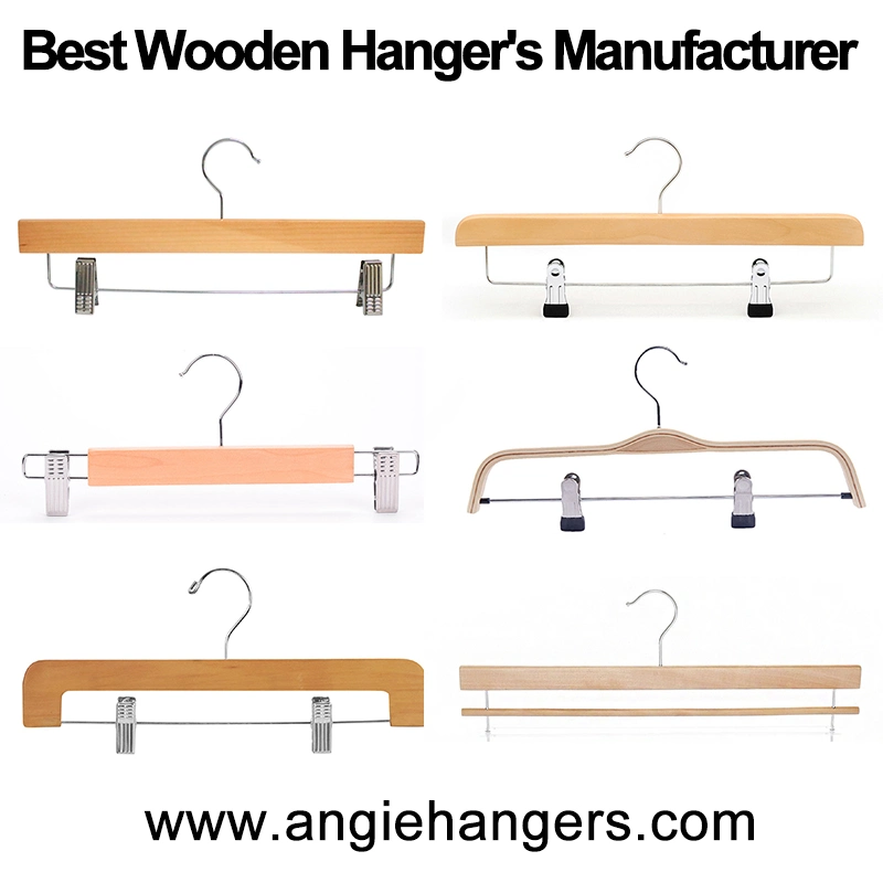 Wooden Bottom Clips Hangers Made of Solid Wood with Custom Logo for Pants/Trousers Display