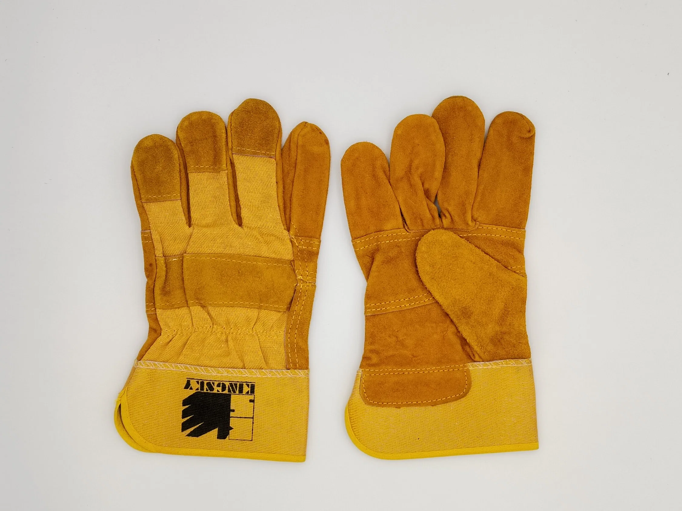 Cowhide Leather Patched Palm Yellow Cotton Back Half Lined Work Glove