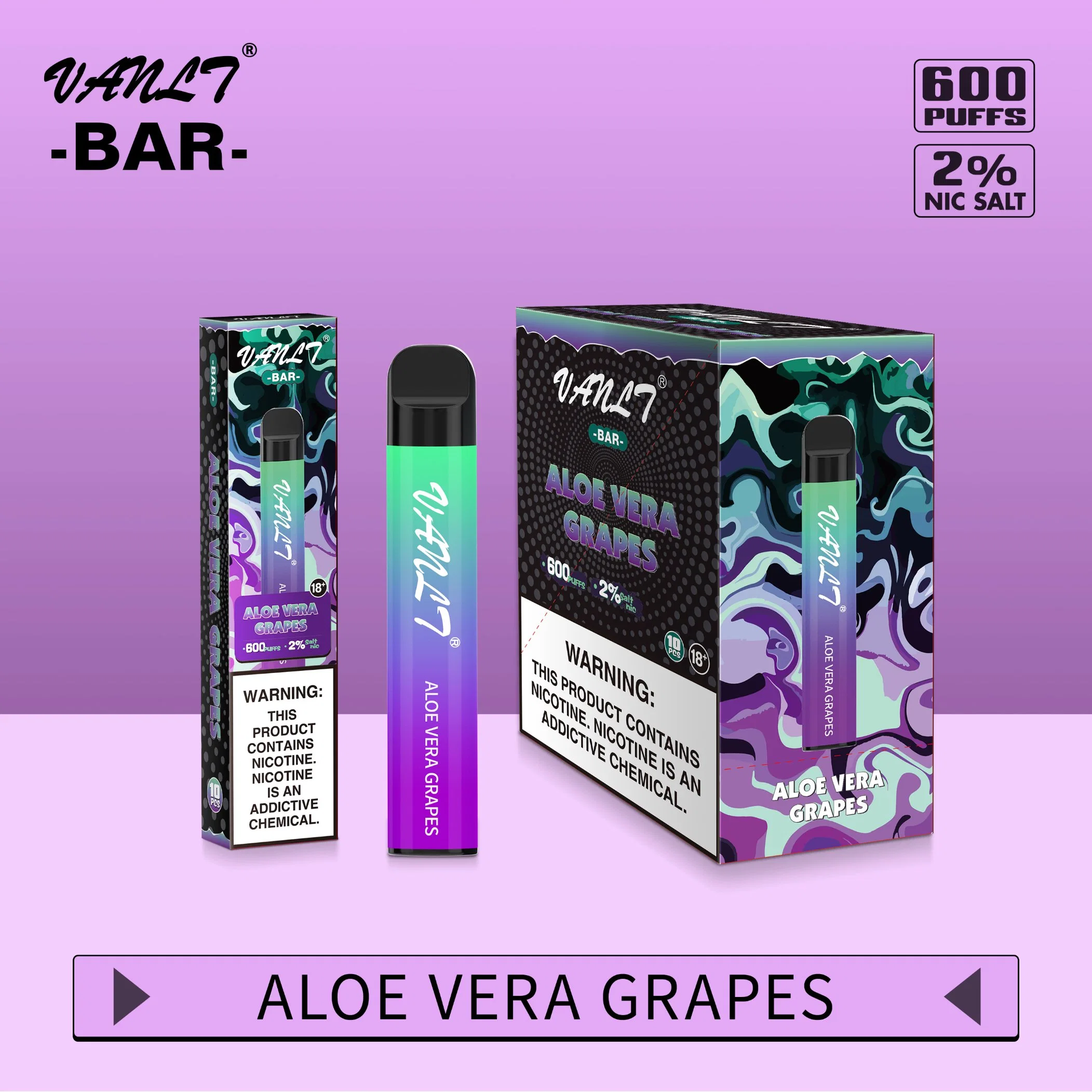 ODM Customized Einweg Vanlt Bar 600 Puffs Aloe Vera Trauben E Zigaretten Vaporizer Vape Pod Elektronische Zigaretten