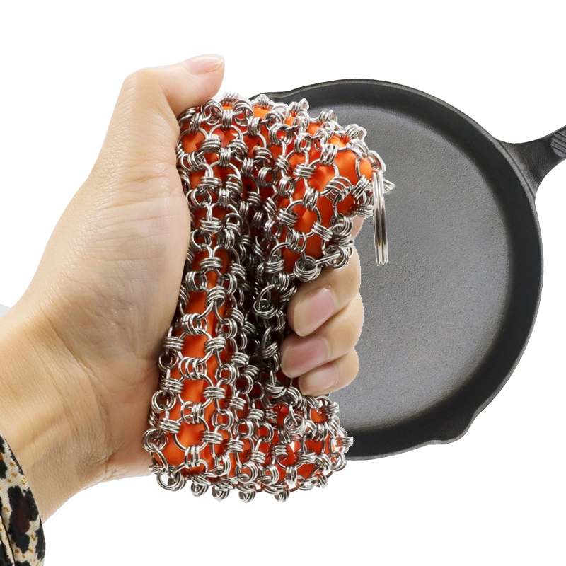 Cast Iron Cleaner Skillet Scrubber 316L Chain Mail Scrubber for Iron Pan