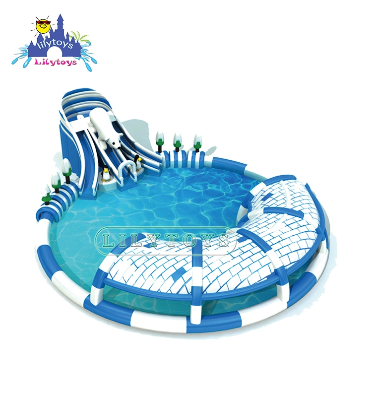 Lustige Kinder Aufblasbarer Wasserpark Aufblasbarer Wasserpark Spielplatz auf Land Aufblasbare Lion Forest Thema Wasserrutsche mit Pool