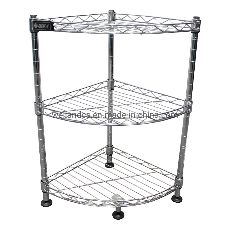 DIY 3 Tiers Metal Kitchen Corner Wire Shelf with PP Mat