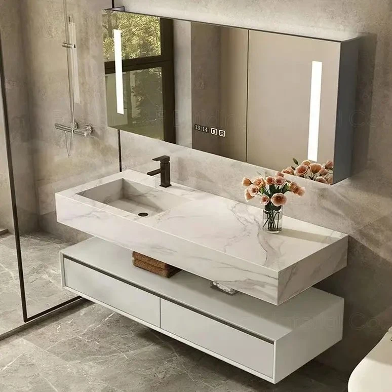 Solid Wood Simple Rock Board Integrated Basin Bathroom Cabinet Combination Extension Toilet Solid Wood Washbasin Vanity