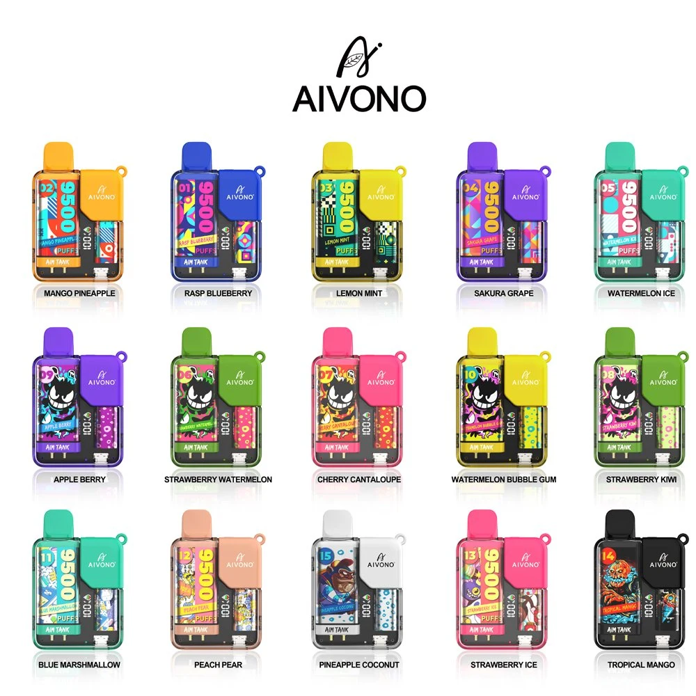 Aivono Aim-Tank 9500 أطواق قفل الأطفال مع الطاقة الكهربائية E-Cigarette القابلة للضبط الجملة الأولى Vape 18 مل 0 ٪ 2 ٪ 3 ٪ 5 ٪ من Vape يمكن التخلص منها قلم