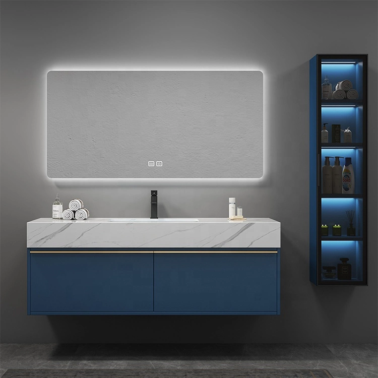 Custom Modern Black and Gold Floating Bathroom Vanity Cabinet Furniture Set Design