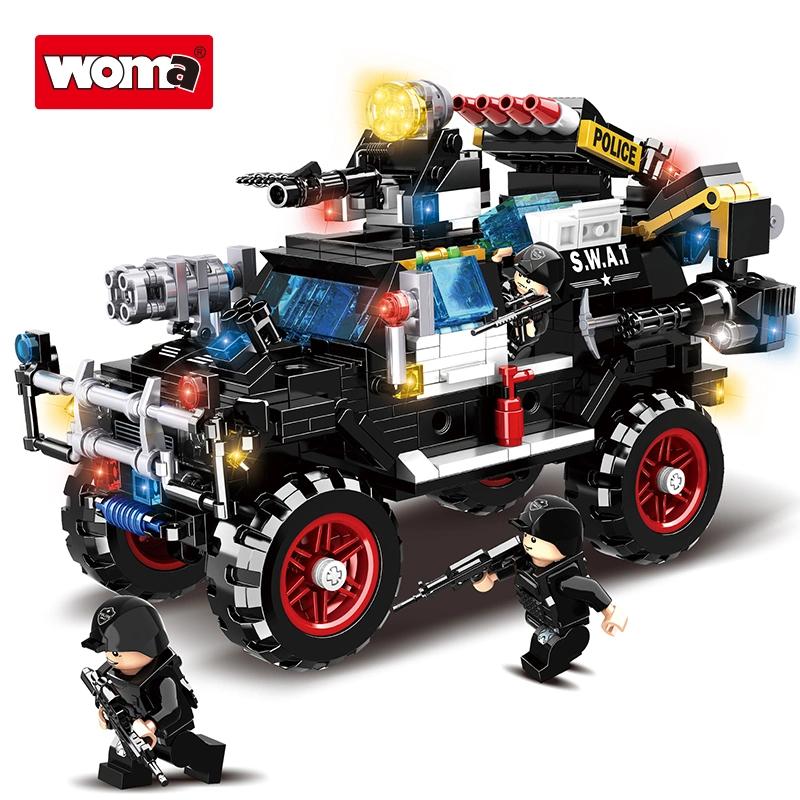 Woma Toys Shopee Hot Sale Swat Anti Explosion Armored Vehicles Truck Car Small Brick Building Blocks Educational Assemble Game