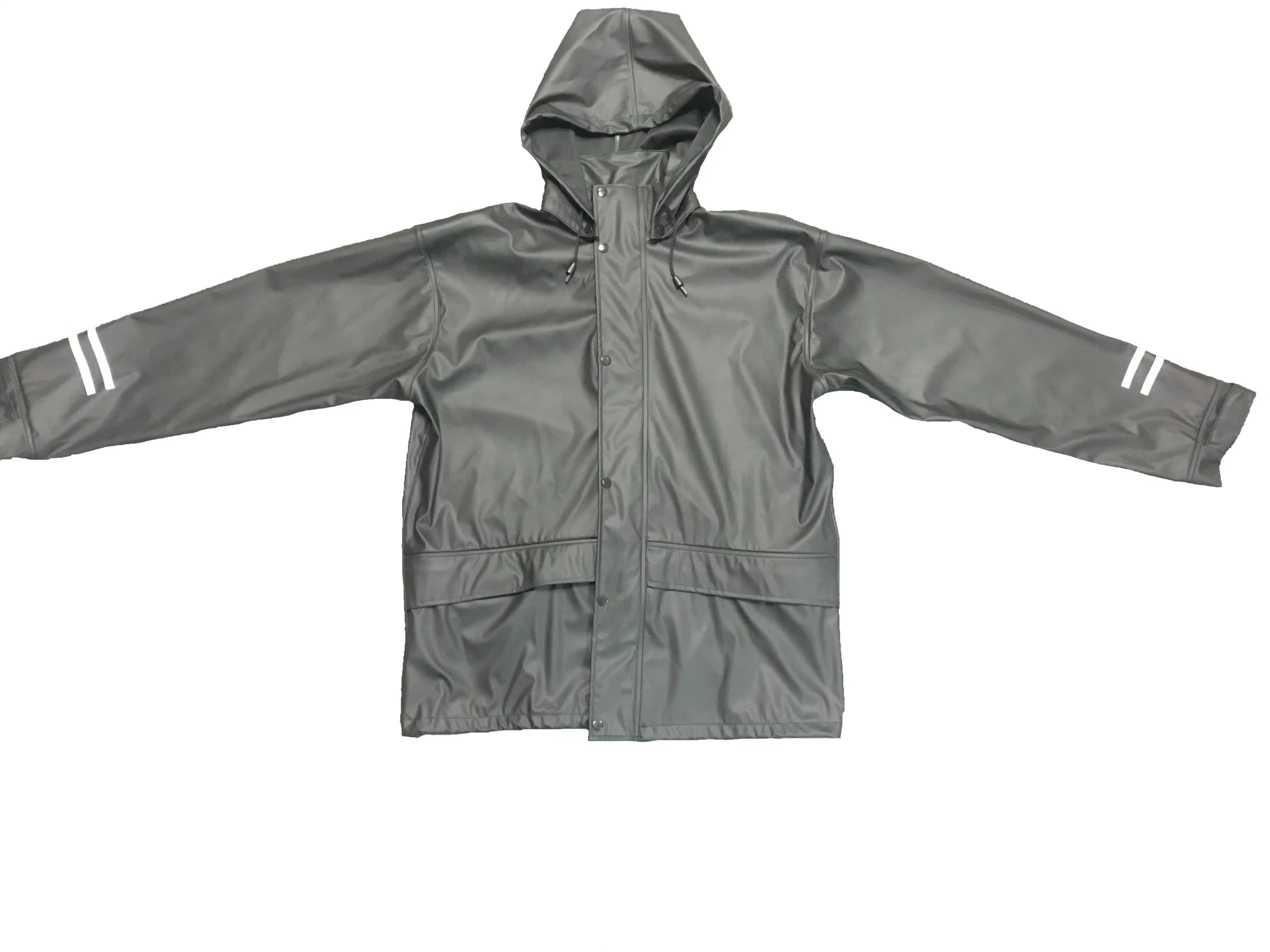 Chaqueta de poliuretano negra reflectante impermeable ropa impermeable personalizada