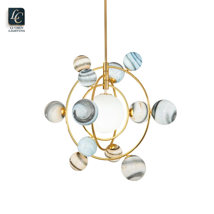 Planet Chandelier Iron Frame Glass Globe Modern Pendant Lamp