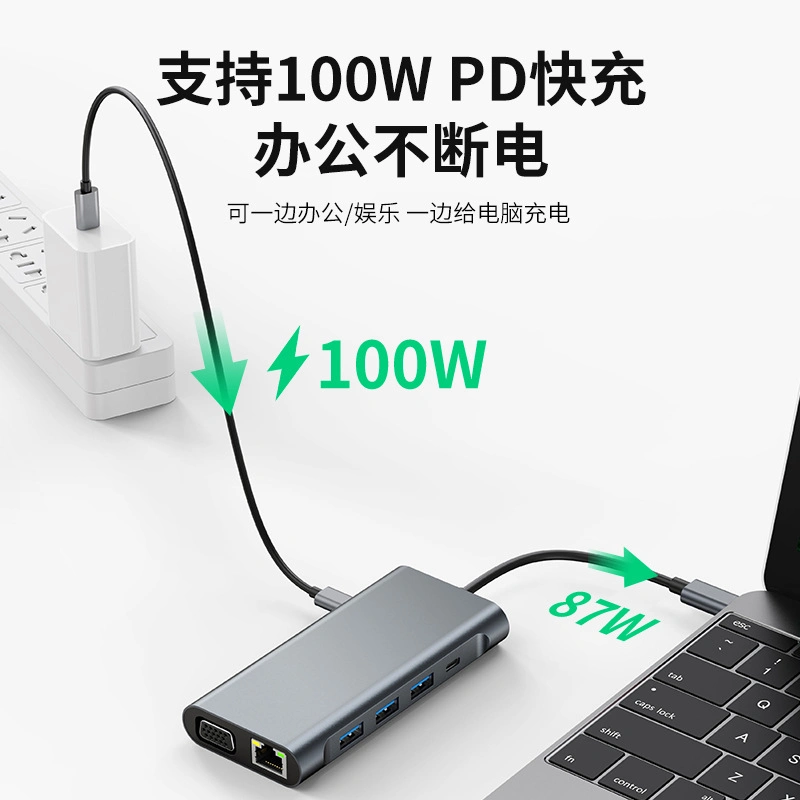 11 in 1 Hub USB C with HDMI/Audio/SD/TF/Pd/USB3.0/VGA/RJ45 Gigabit Network