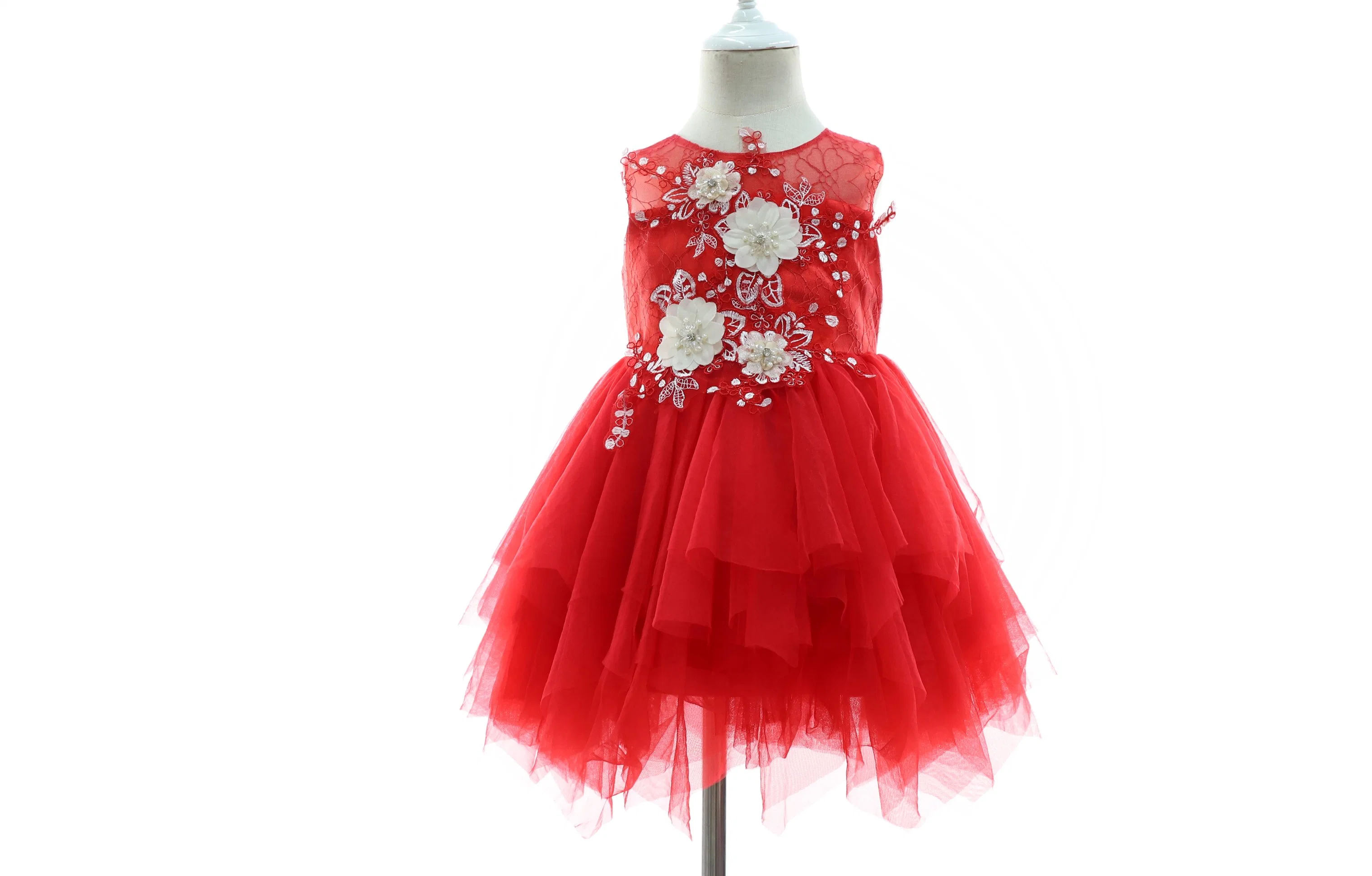 2-10t Fleur rouge Robe de filles peu d'enfants de la Dentelle partie mariage robes de princesse Tutu pour les enfants