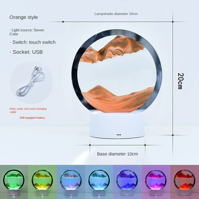 Glass Quicksand 3D 7color Landscape Moving Sand Art Energy Saving LED Lamp