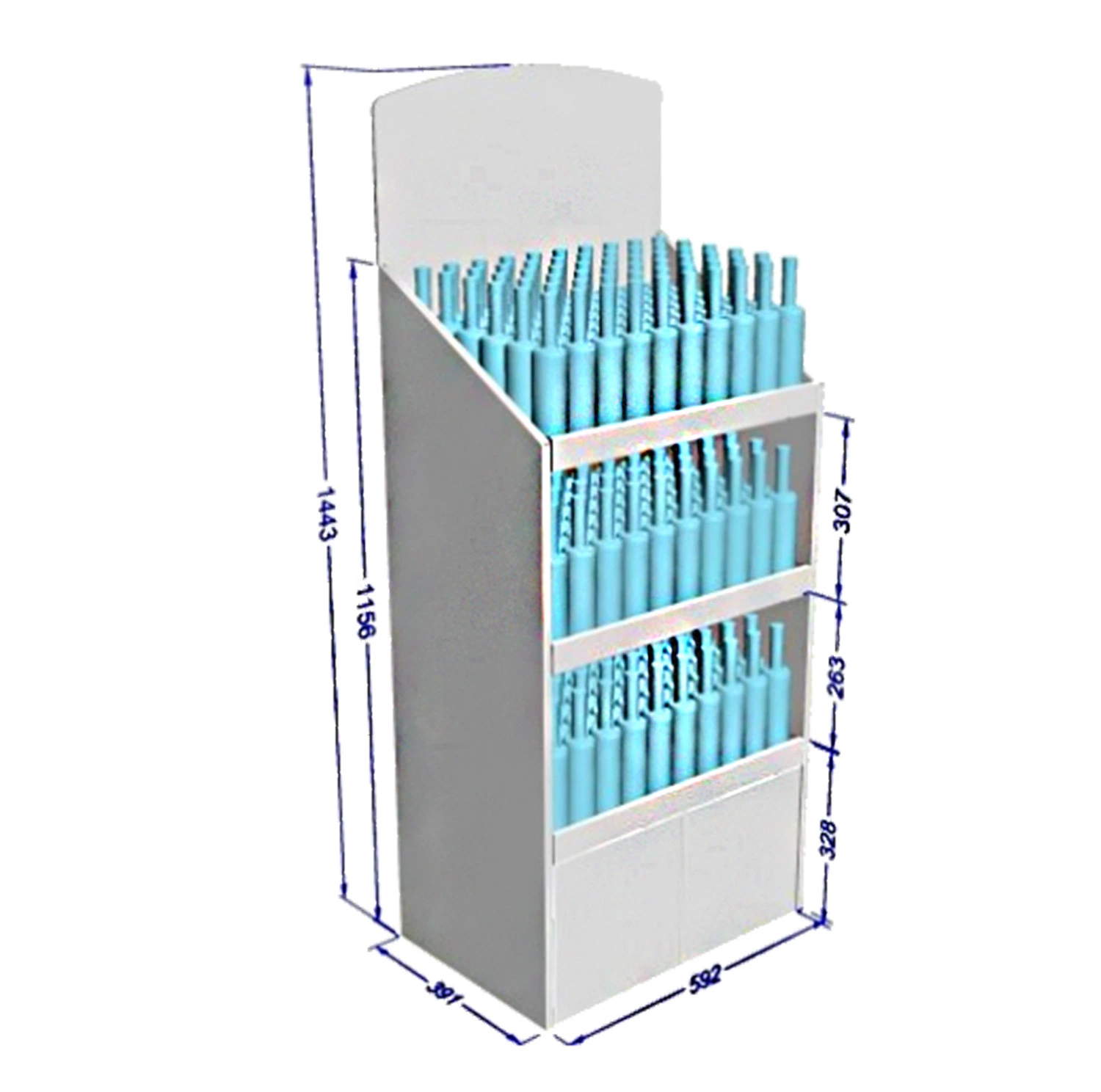 Pedestal resistente Pantalla corrugado lado inclinado dispensador Expositor para tuberías con el pie