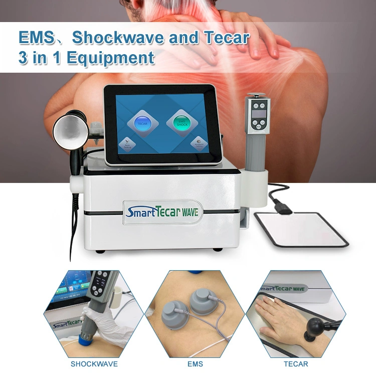 2022 بيع ساخن 3 في 1 علاج الموجات الصدمة تيكار Pro Emالصدمة الكهربائية الكهرومغناطيسية الطنية الخلفية للركبة آلام الكتف المعالجة
