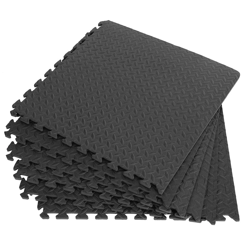 Interlocking EVA Plush Carpet 4PCS Puzzle Exercise Floor Mat Black