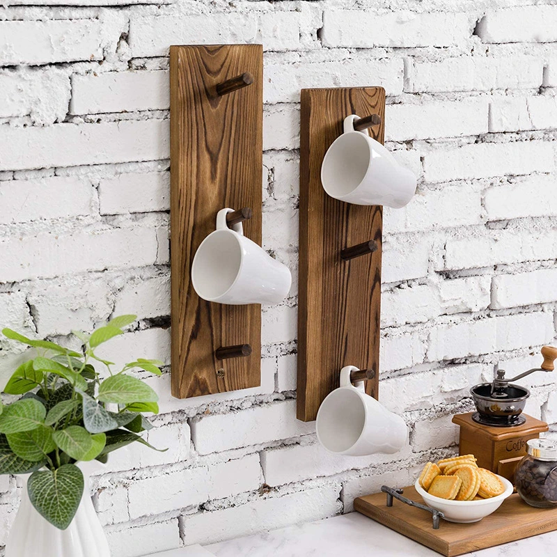 Wall Hanging Sign Rustic Wall Mounted Wood Coffee Cup Storage Rack Coffee Mug Hanger Rack