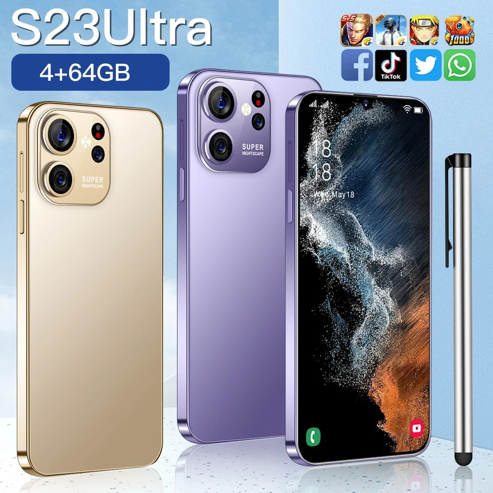 Novo smartphone S23Ultra face Unlock, 10 núcleos, 6.8 polegadas, ecrã total 4G telemóvel com 2 SIM de 5 g e modo de espera duplo