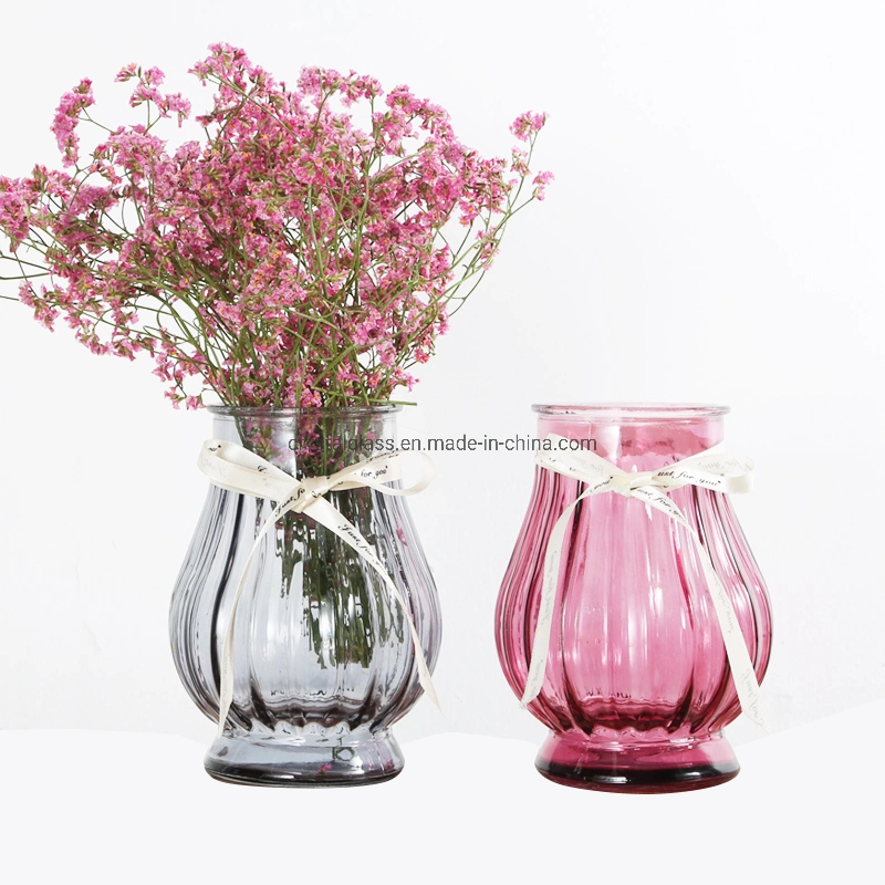 Vente à chaud de 15,8 cm lanterne large bouche en forme de vase en verre pour l'art de l'insertion de fleurs