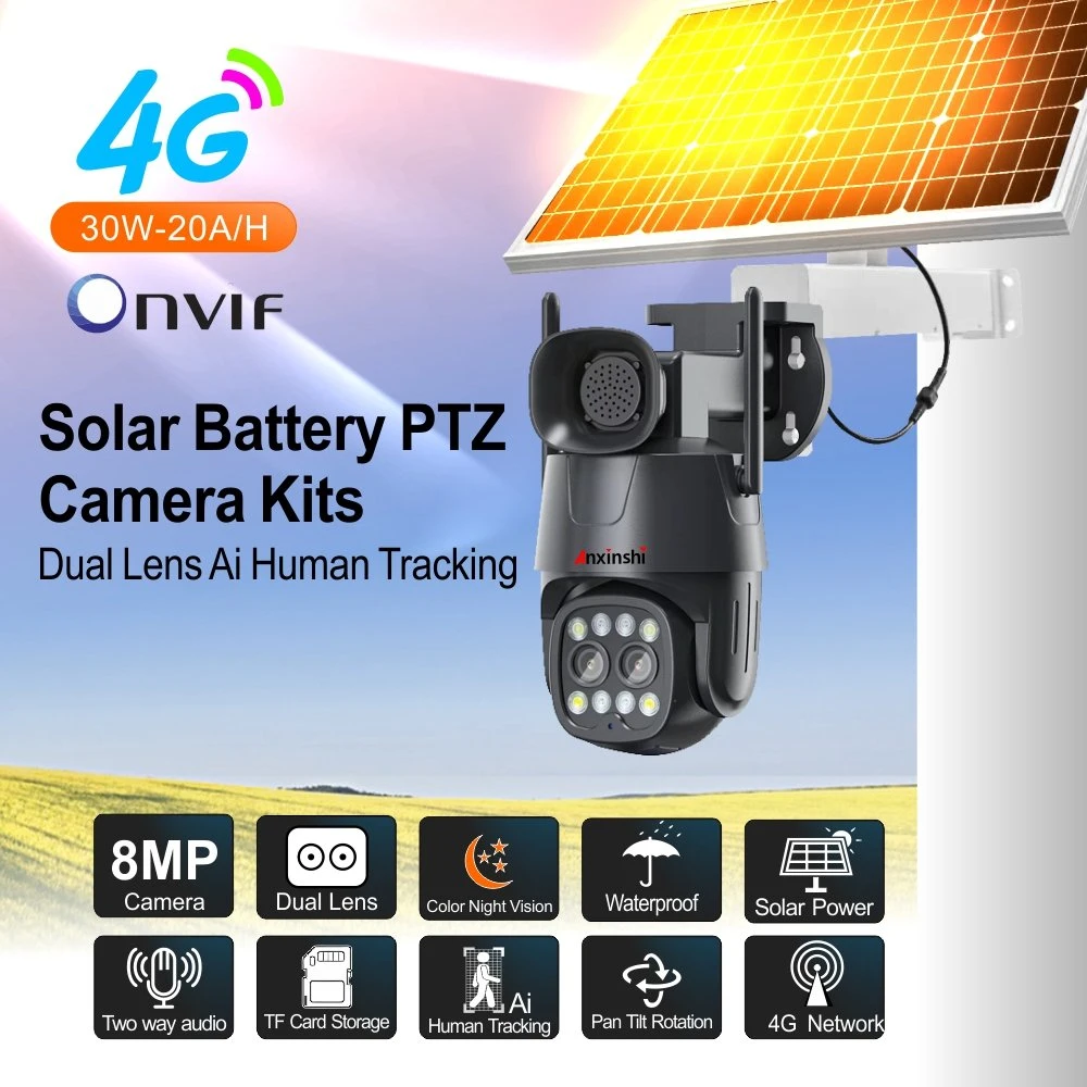 8MP Dual Lens 4G PTZ Camera Human Tracking Network Security Solar Camera