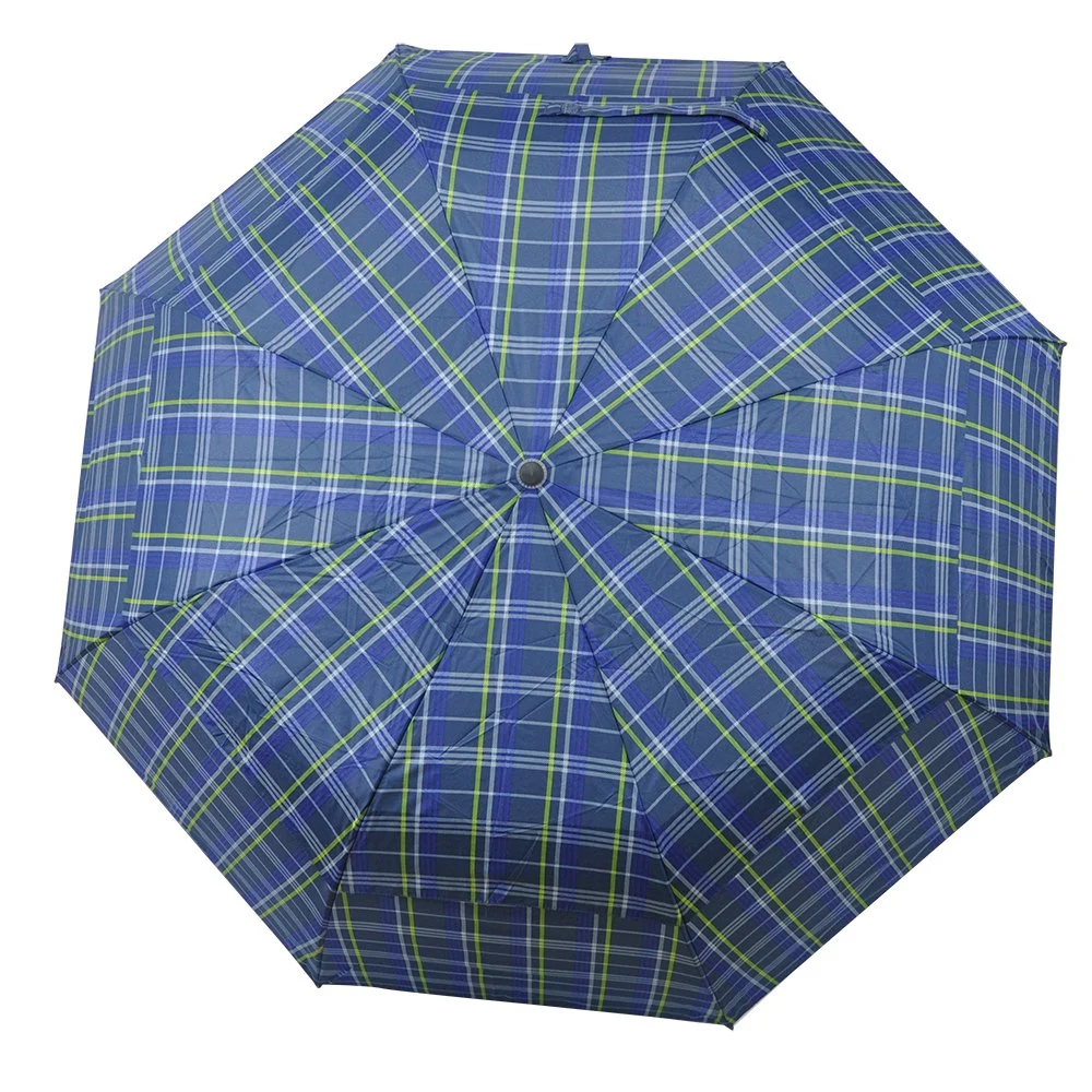 Classic Plaid Fabric Rain Umbrella Wooden Handle Folding Umbrella for Men and Women