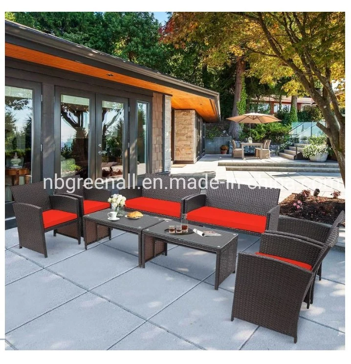 8PC Outdoor Patio Hotel Garden Rattan Furniture Set Glass Table Top Cushioned Wicker Sofa Furniture