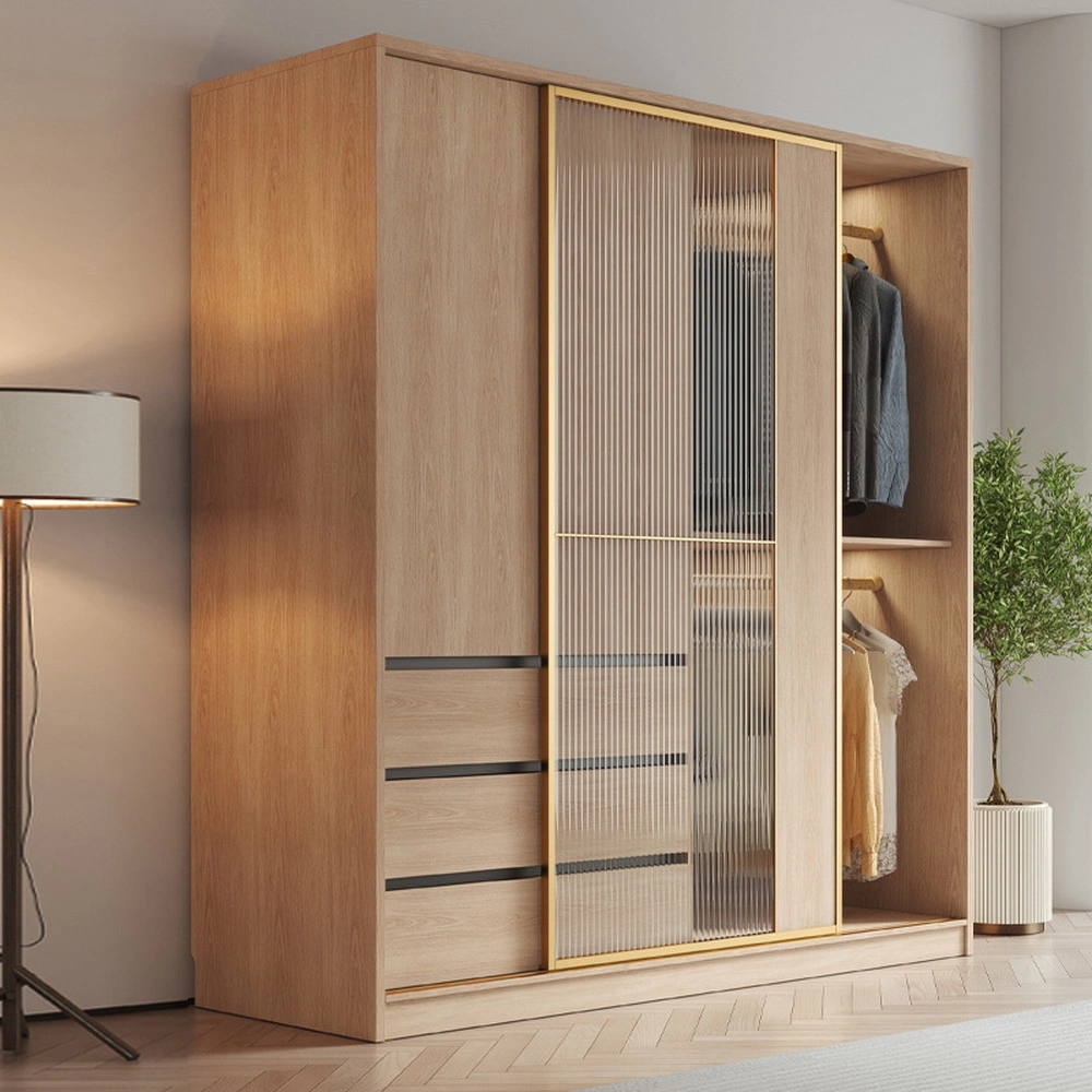 PVC Modern Latest Design Bedroom Furniture Cloth Storage Sliding Door Wardrobe