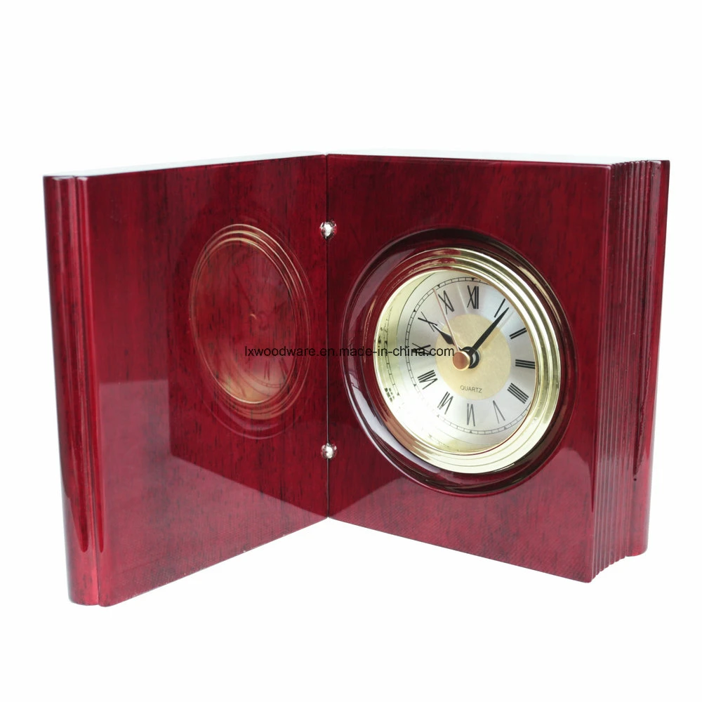 Rosewood High Gloss Finish Wooden Desk Unique Table Gift Art Clock