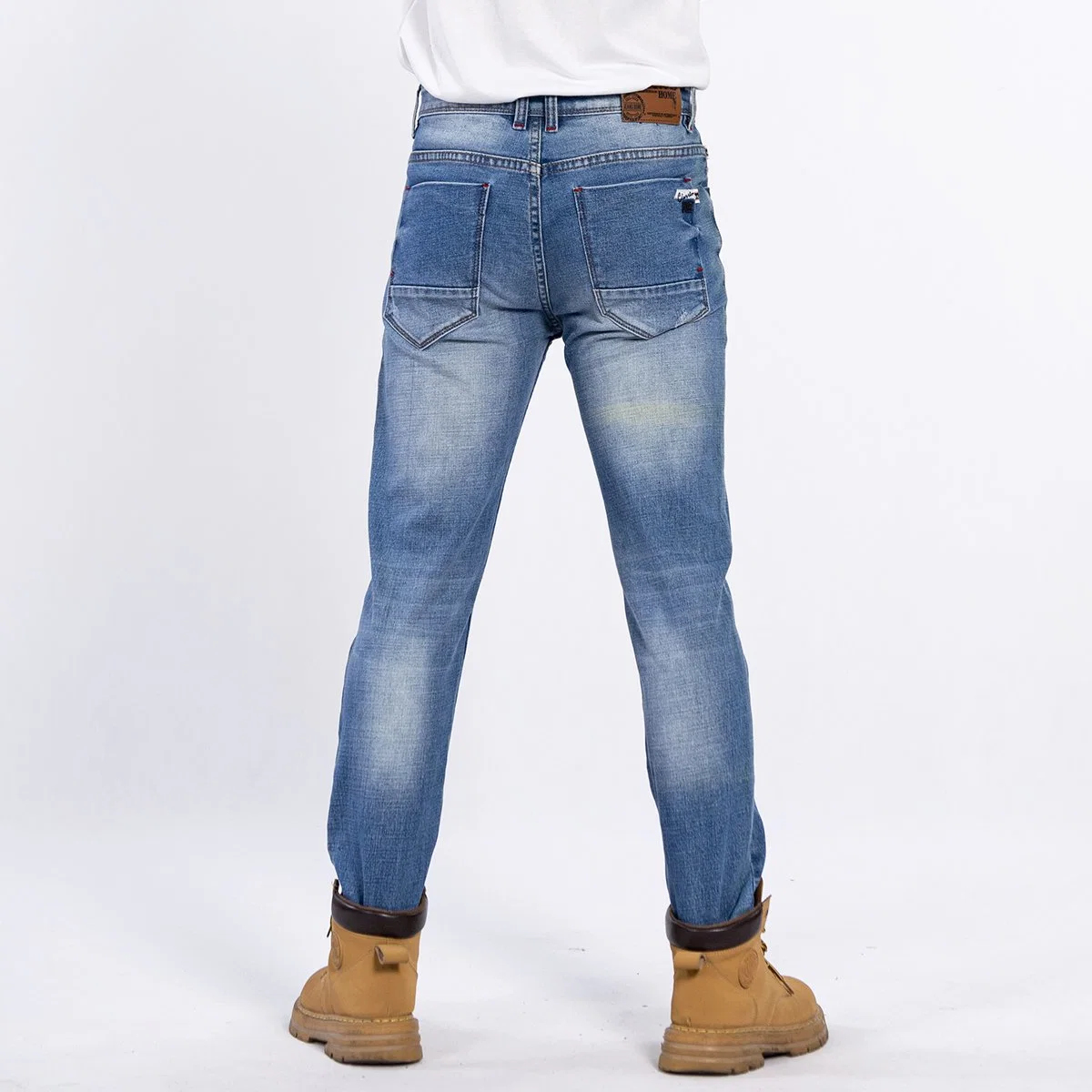 Custom European American Style Vibrant Light Blue Money Washed Men Denim Jeans