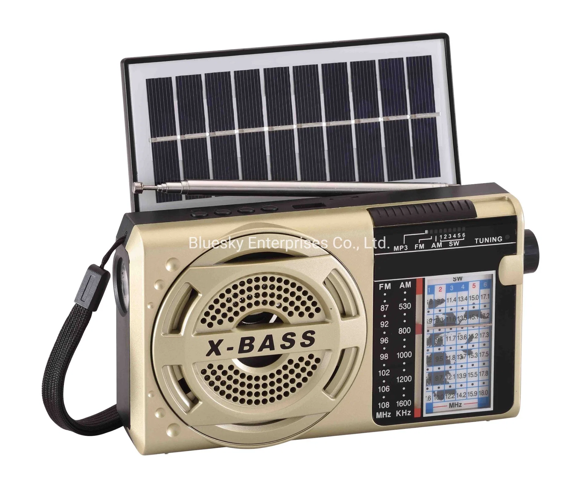 Tw302bts Factory Radio Am/FM/Sw1-6 8 Bands Rechargeable Music Player Portable Radio with Solar Panel Blueteeth Speaker