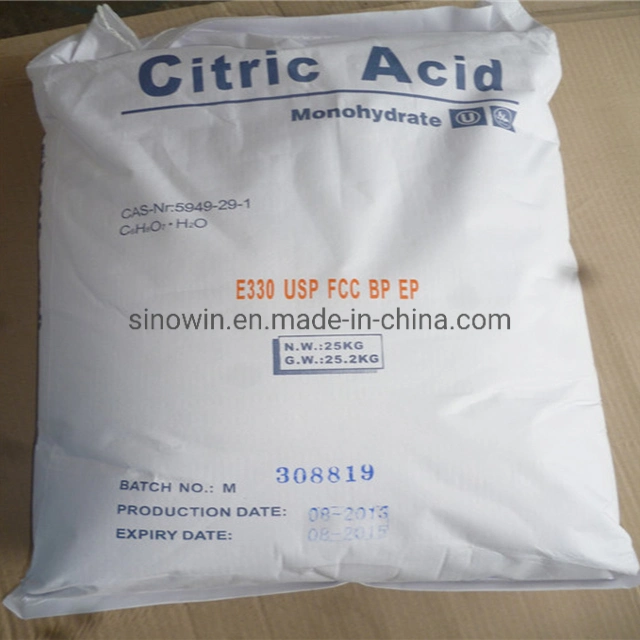 China 25kg Bag Food Grade 30-100 Mesh Monohydrate Anhydrous Citric Acid