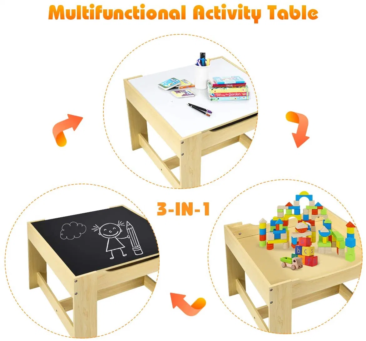 3 in 1 Wood Table & 2 Chair Set for Kids Studing Painting