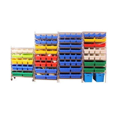 Electronic Spare Parts Wire Shelving Trolley with Bins Unit