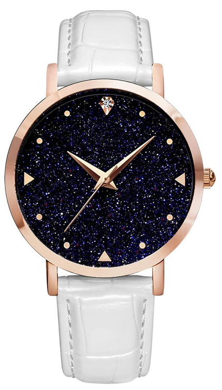 Flowing Rhinestone Fashion Woman Female PU Leather Ladies Watch