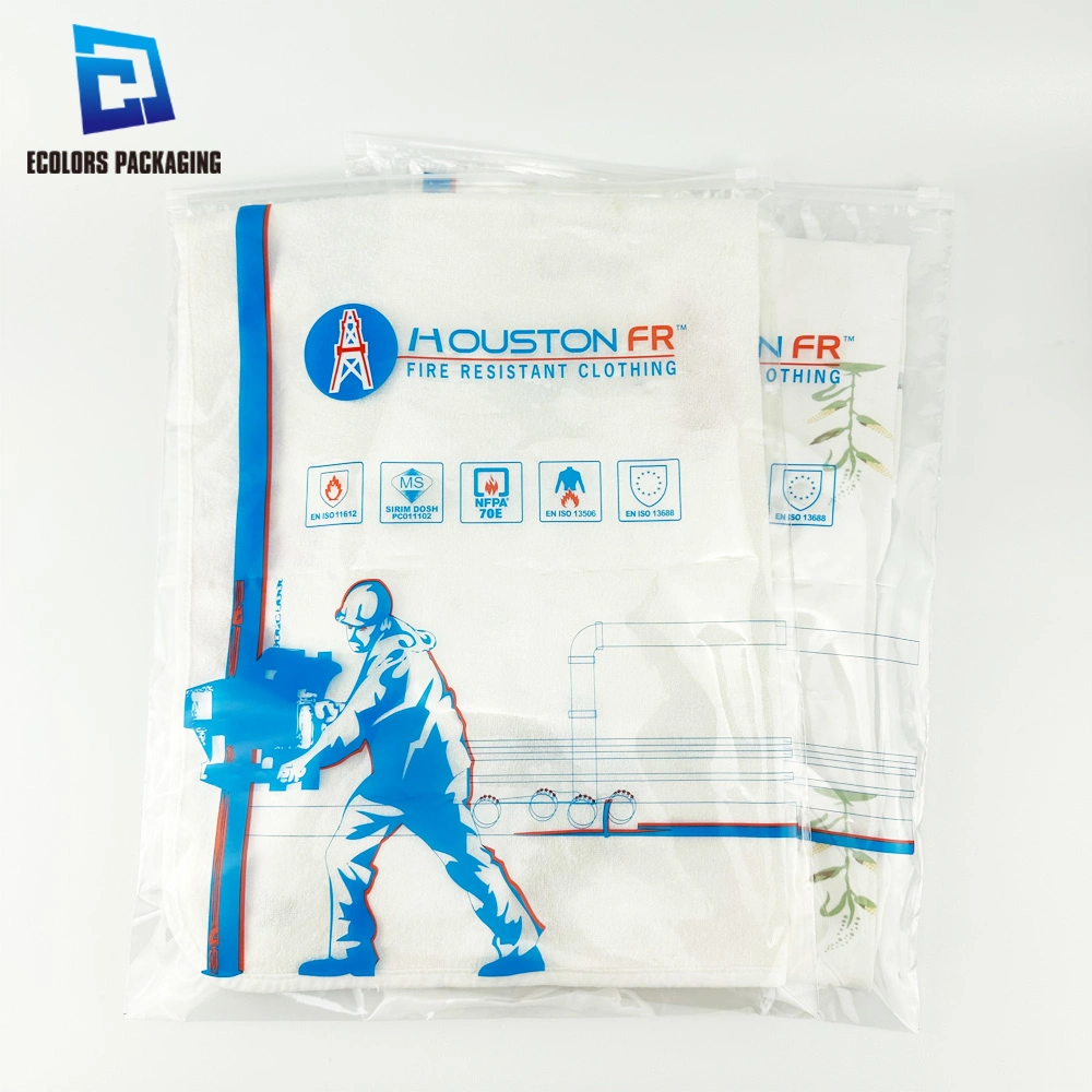 Logo Printing Clear Forsted Plastic Ziplock Poly Packaging Bag for Clothes