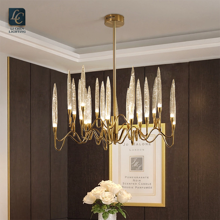 Interior Decoration Lighting for Dinning Room Golden Iron Frame Crystal LED Chandelier