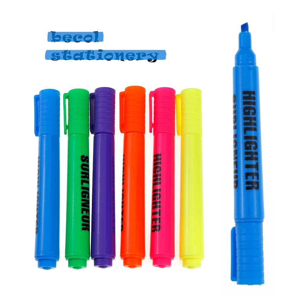 Becol Stationery Chisel Tip Highlighter Pen High Quality Gel Highlighter Marker Pen