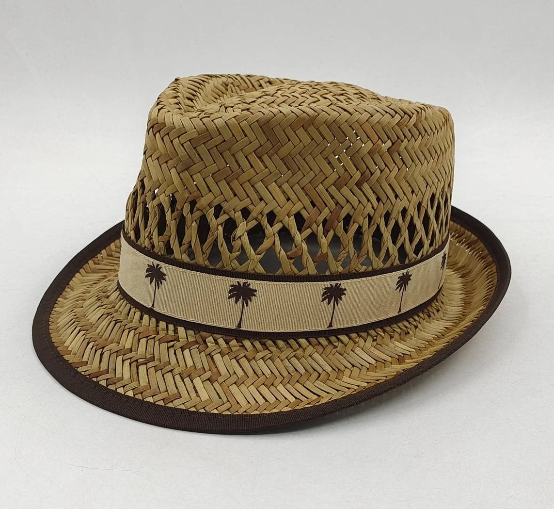 Outdoor Natural Rush Straw Palm Tree Band Men Fedora Hat