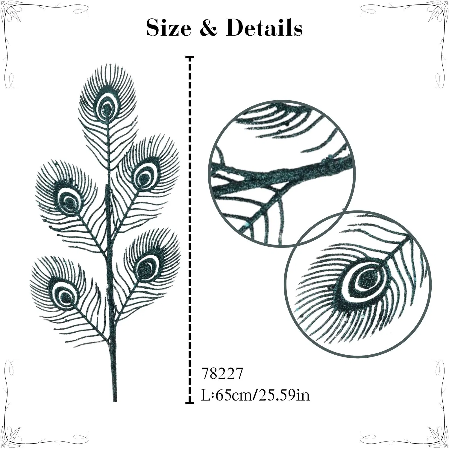 Xmas Decor for Home Peacock Tail Grass Feather Dark Green Peacock Leaf Decoration Plastic Artificial Peacock Tail Flower