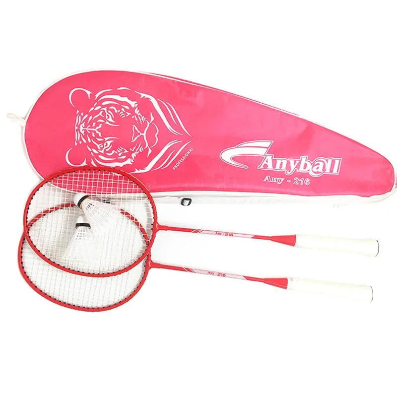 El modelo 216 Junior Amateur barata raqueta Grip Pack Raqueta Bádminton un par de aleación de acero hierro raquetas en la cubierta de la bolsa